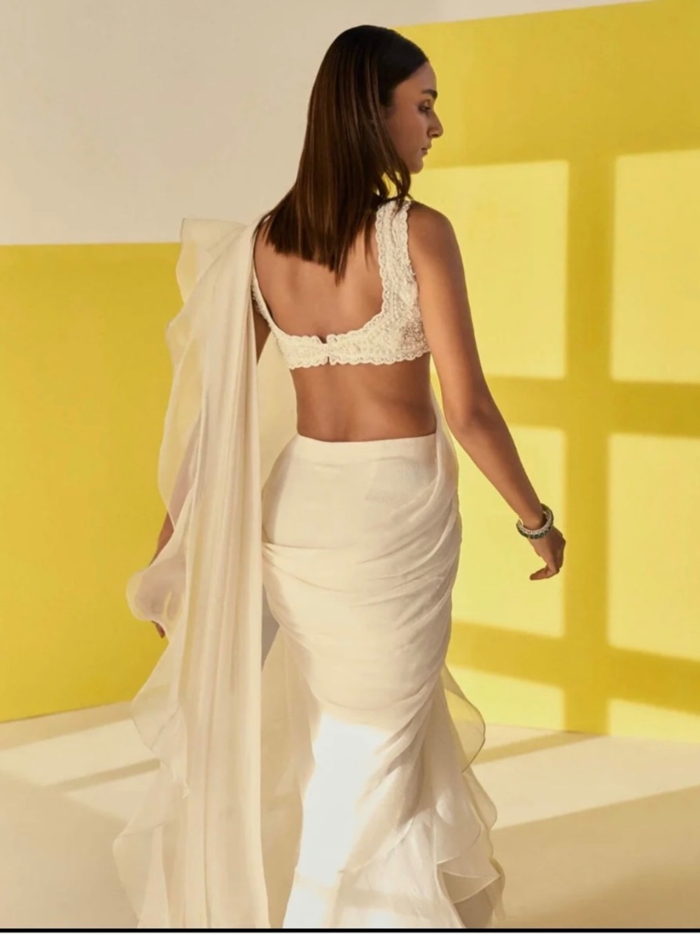 Predraped ivory sari